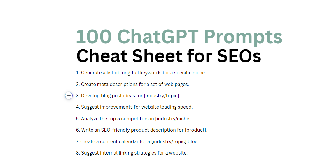 100 ChatGPT Prompts Cheat Sheet for SEOs