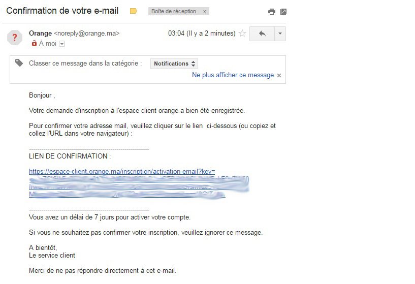 email de validation signup orange
