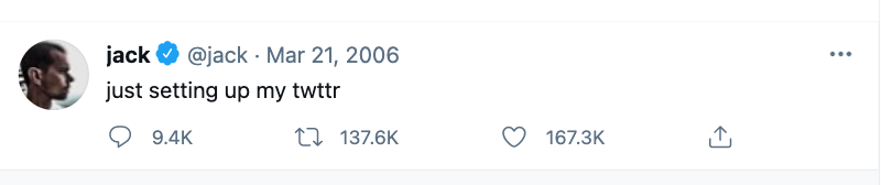 Twitter’s CEO Jack Dorsey's first-ever tweet: sold for nearly $3 million as an NFT.