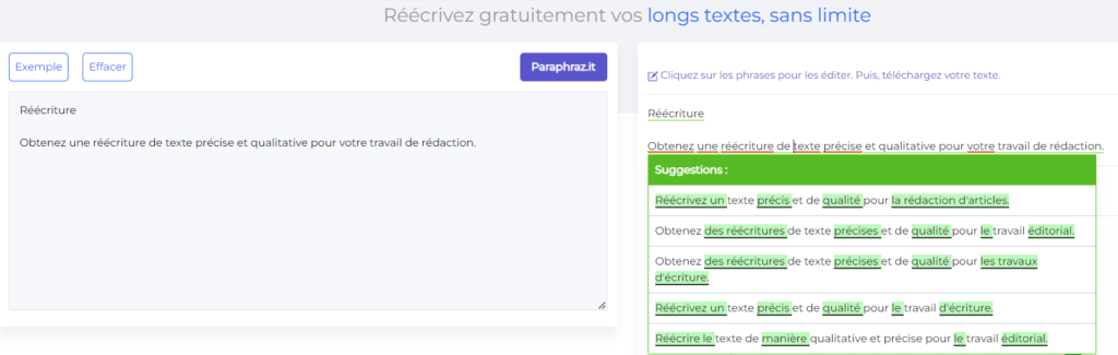 Paraphraz it reformulateur text screenshot