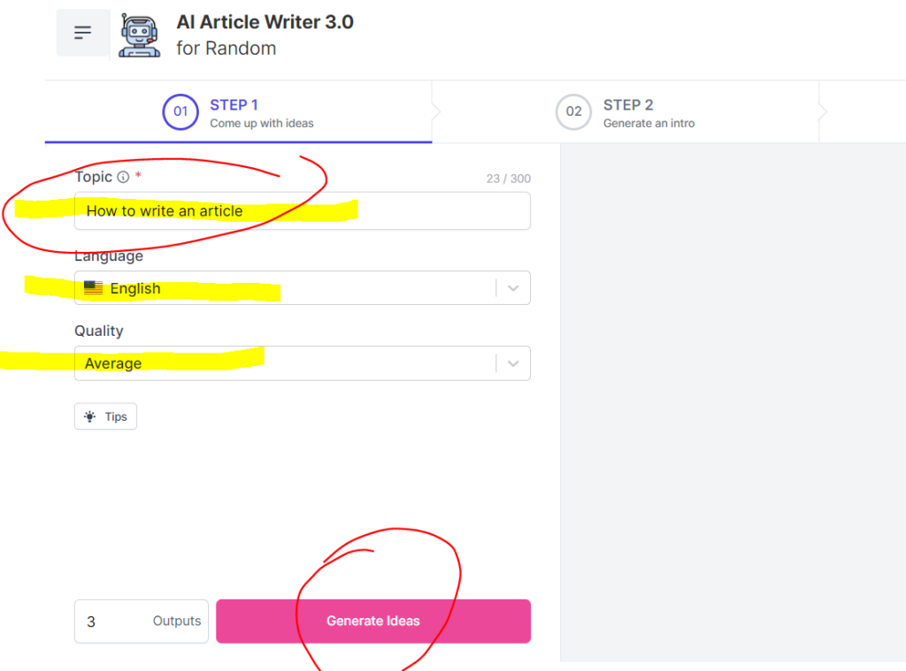 Type your topic or keyphrase and click generate ideas