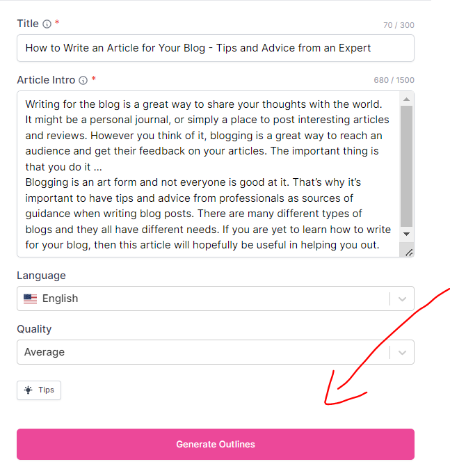 Generate an outline for your piece