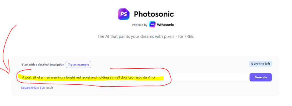 Type a description for your artwork and press the generate button.