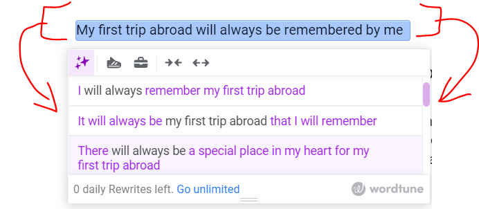 wordtune - turning passive to active voice sentence (example)