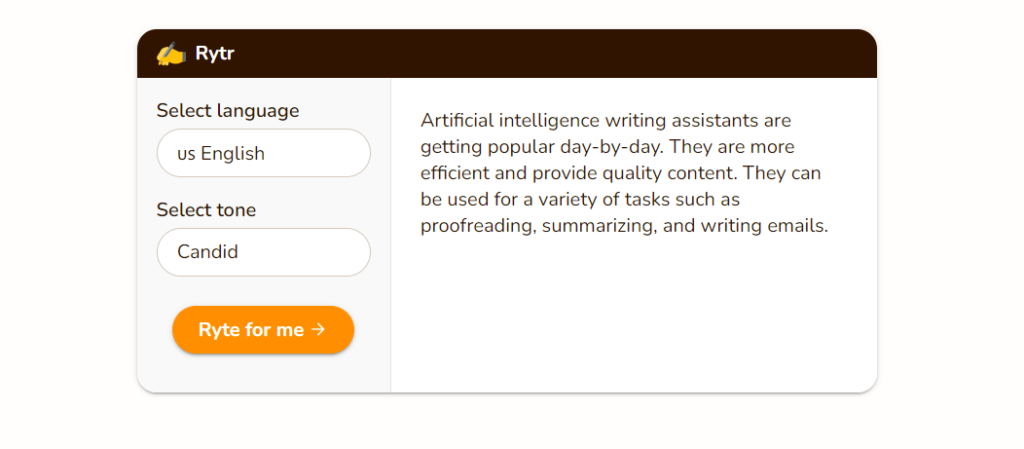 Rytr result of a longer text