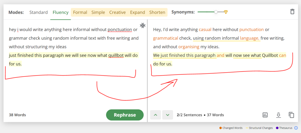 Example 2 - Quillbot Fluency Mode