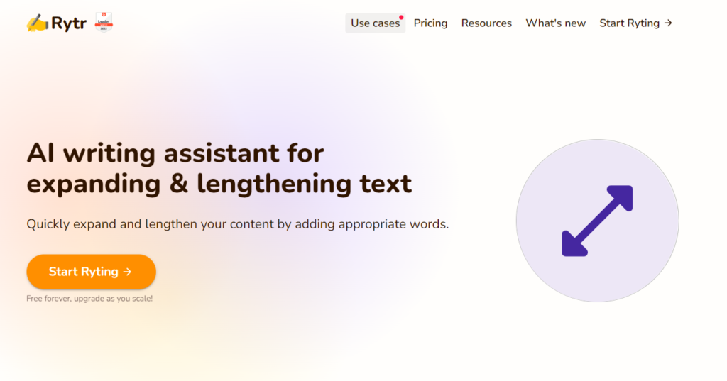 Rytr.me writing expander homepage