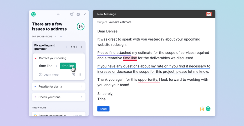 2. Grammarly - email writing corrector assistant