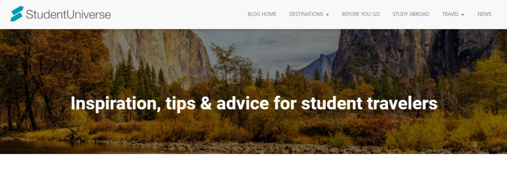 StudentUniverse homepage - Student's Personal Blog Example