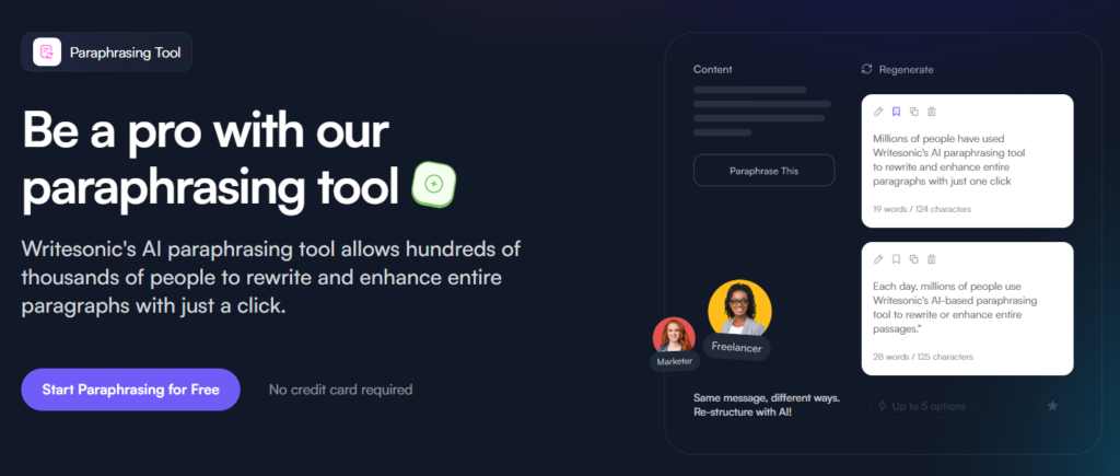 3. Writesonic AI Paraphrase Tool 