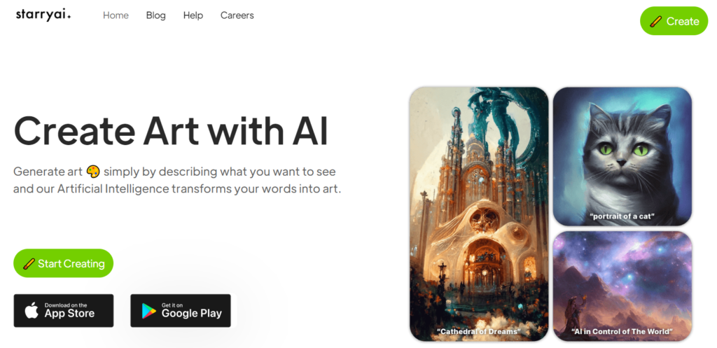 3. Starryai Art Creator - hoempage