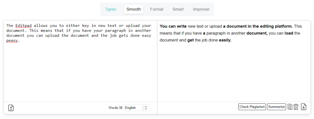 3. Editpad Paragraph Rephrasing Editor