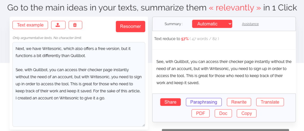 3. Resoomer - summarizing tool