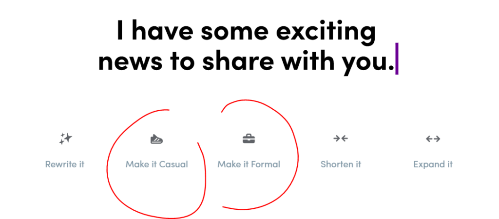 Wordtune casual and formal features