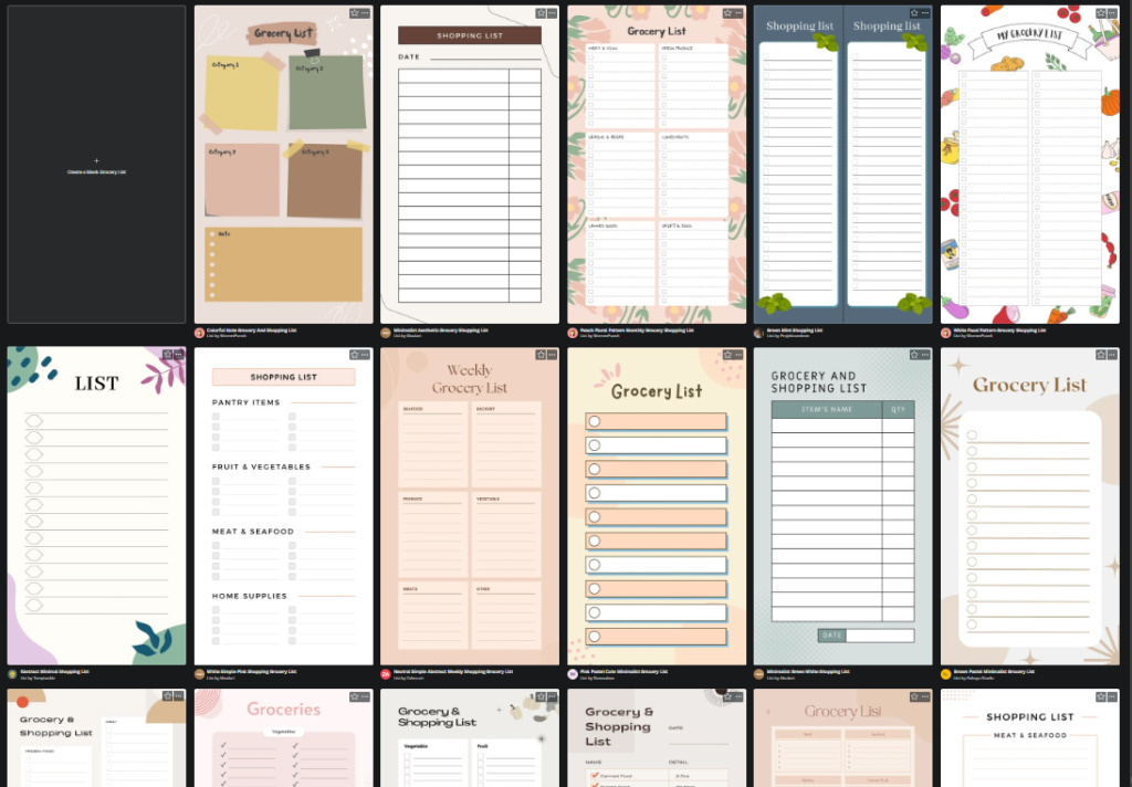 1. Canva grocery list maker