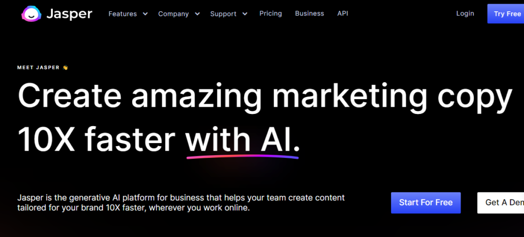 Jasper AI ad copy generator (homepage)