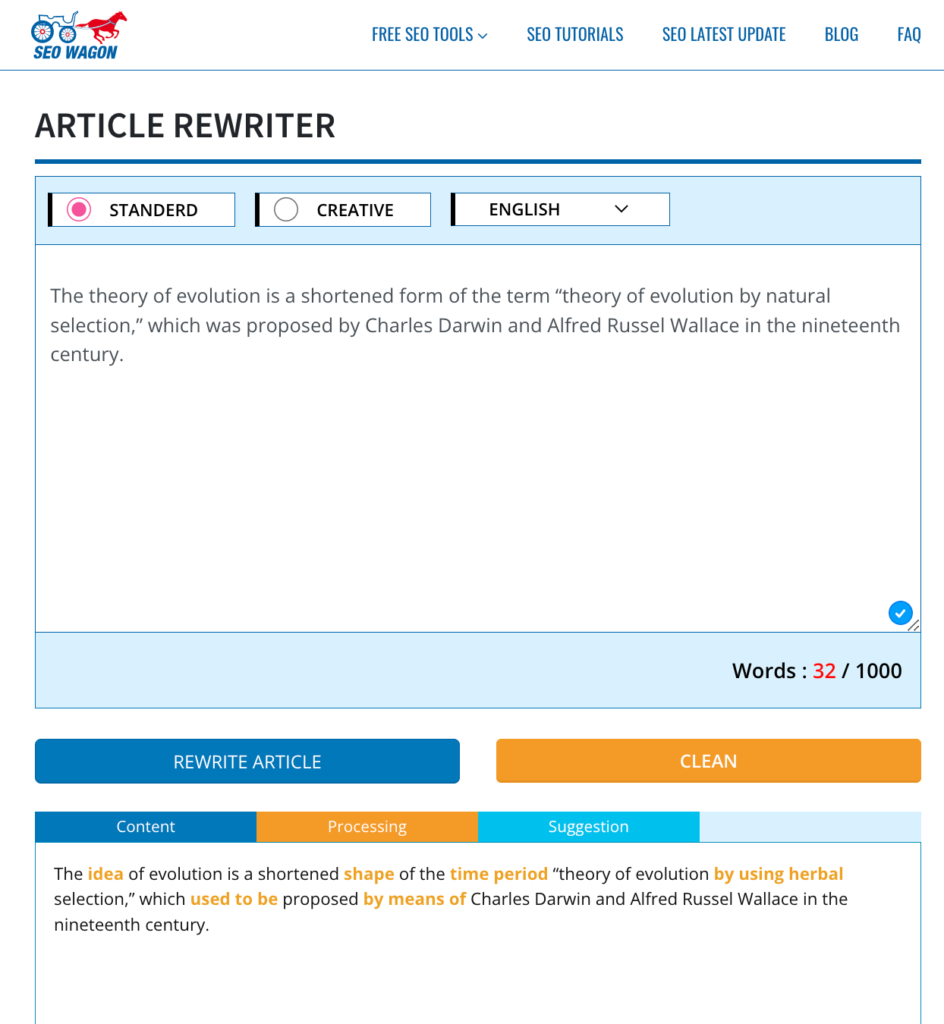 SEO WAGON's Sentence Reordering Tool