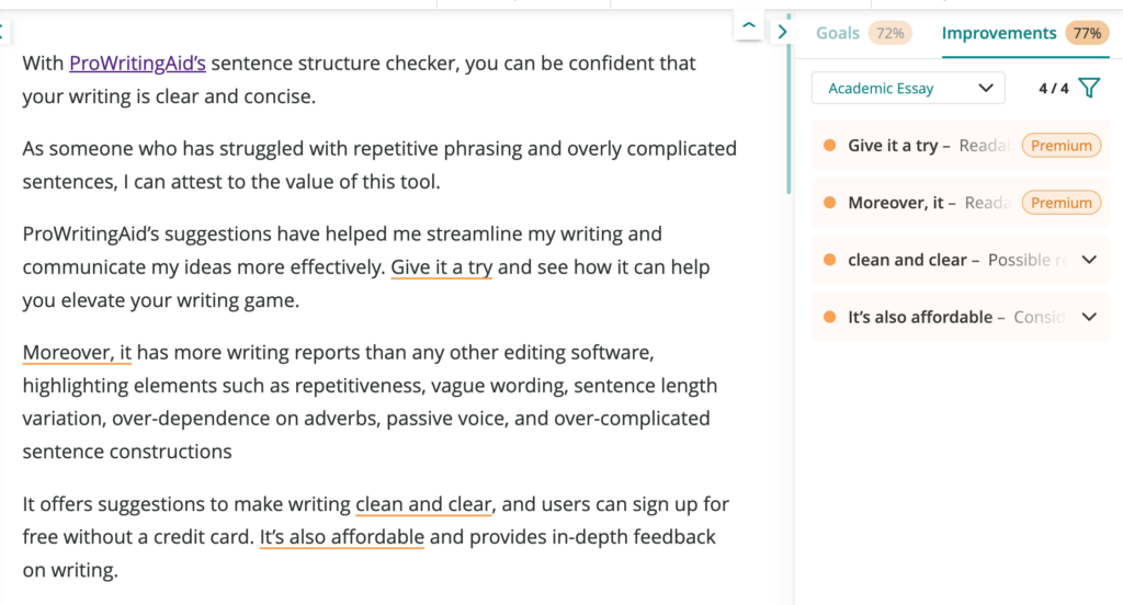 ProWritingAid's Rewording Tool