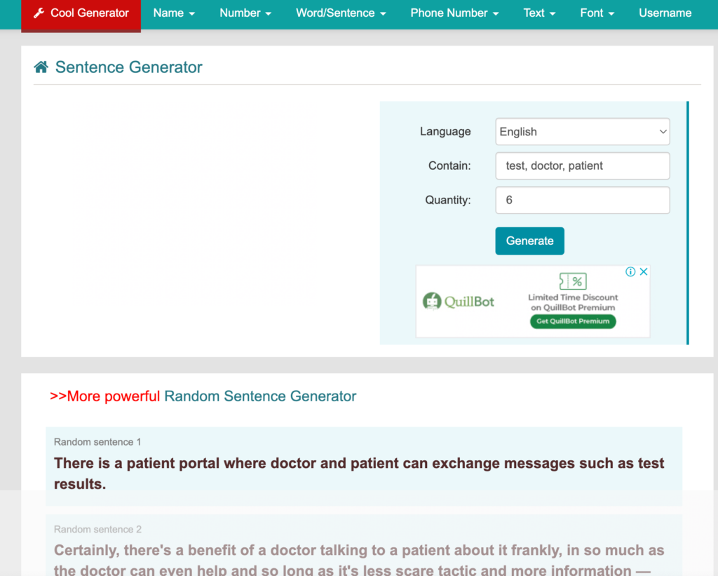 Cool Generator for unique generated sentences