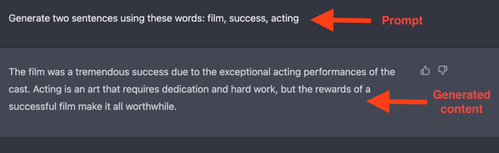 ChatGPT as a short sentence generator from words