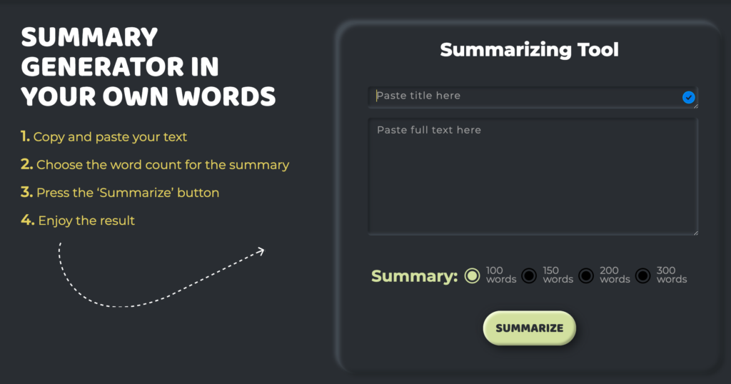 Summarizing Biz Essay Shortener tutorial
