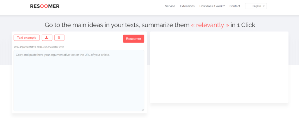 Resoomer for essay shortening: screenshot of the tool.