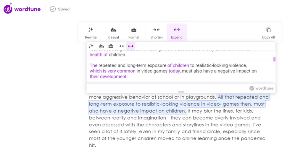 5. Wordtune Essay Extender Tool