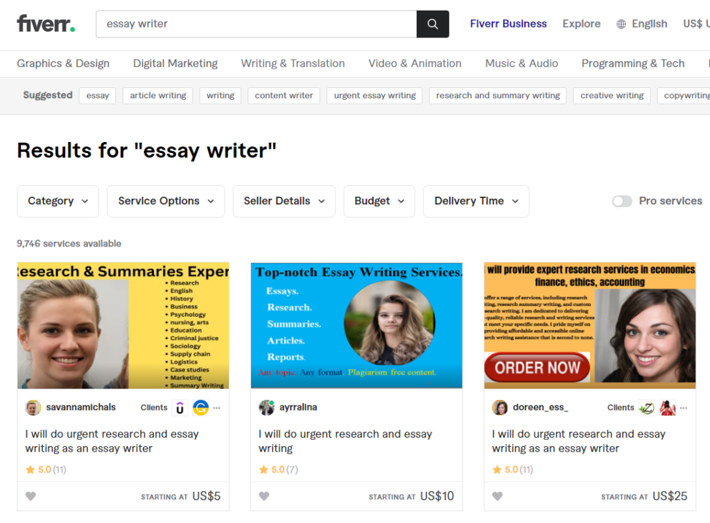Check Fiverr essay writers to get your essays done!