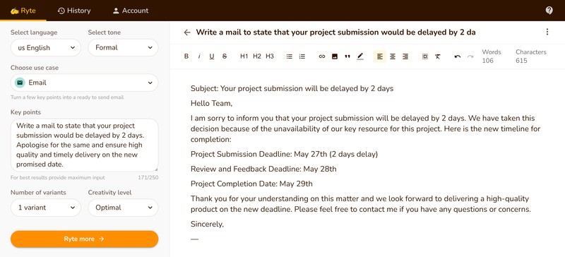 2. Rytr - a Formal AI Writing Assistant
