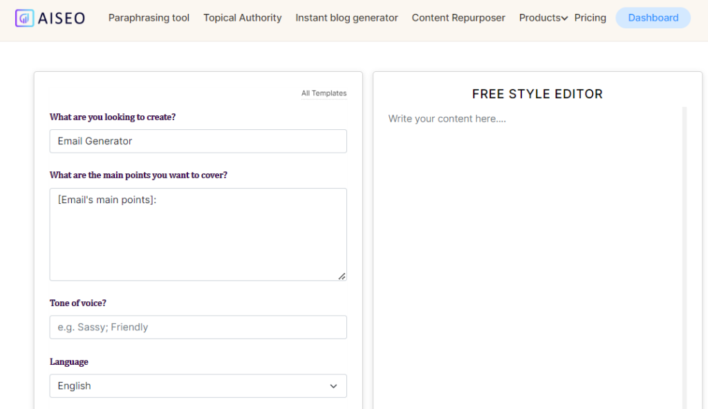 4. AiSeo's Email Generator