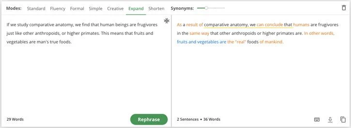 1. Quillbot's sentence expand mode