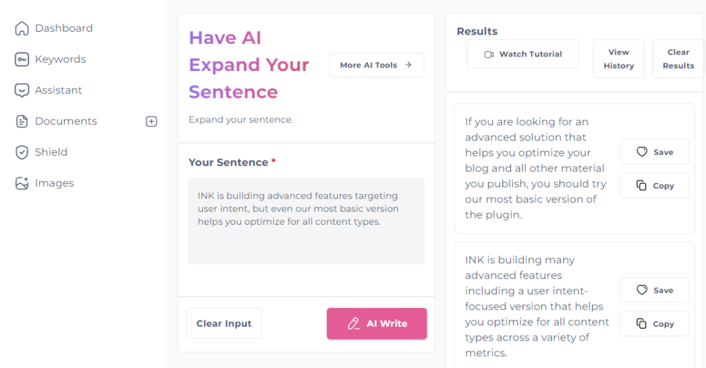 2. INK's sentence expander generator