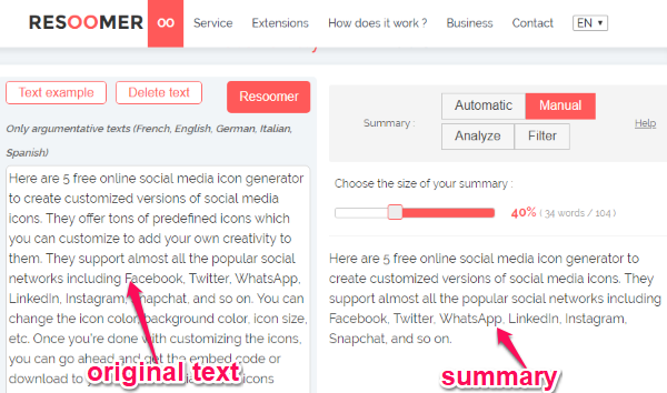 Resoomer's content shortener  - screenshot