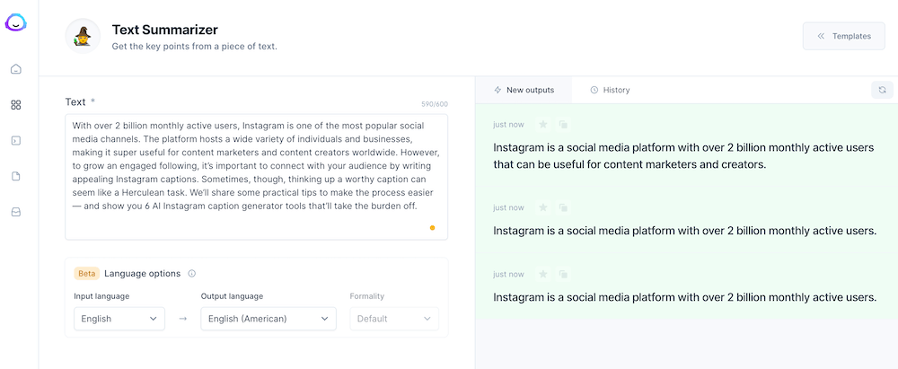 Jasper ai advanced summarizer - screenshot