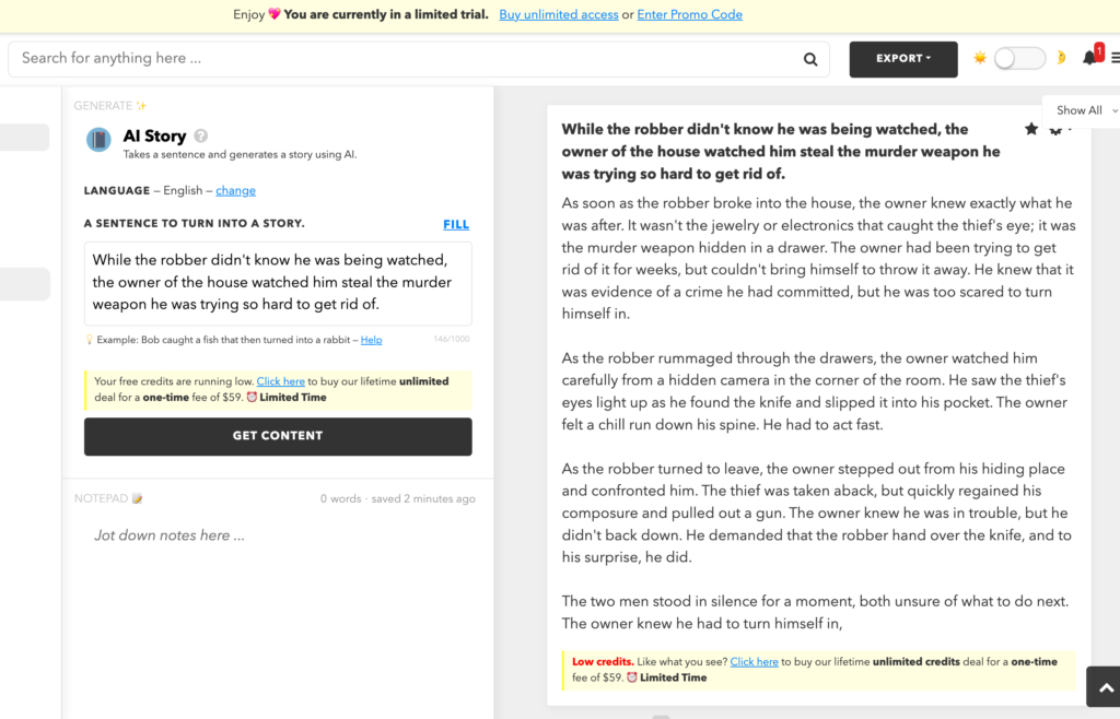 1st generator: AI Story Composer By Nichesss