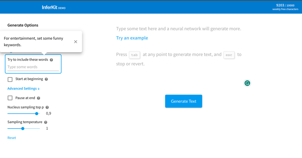 AI text generator by InferKit