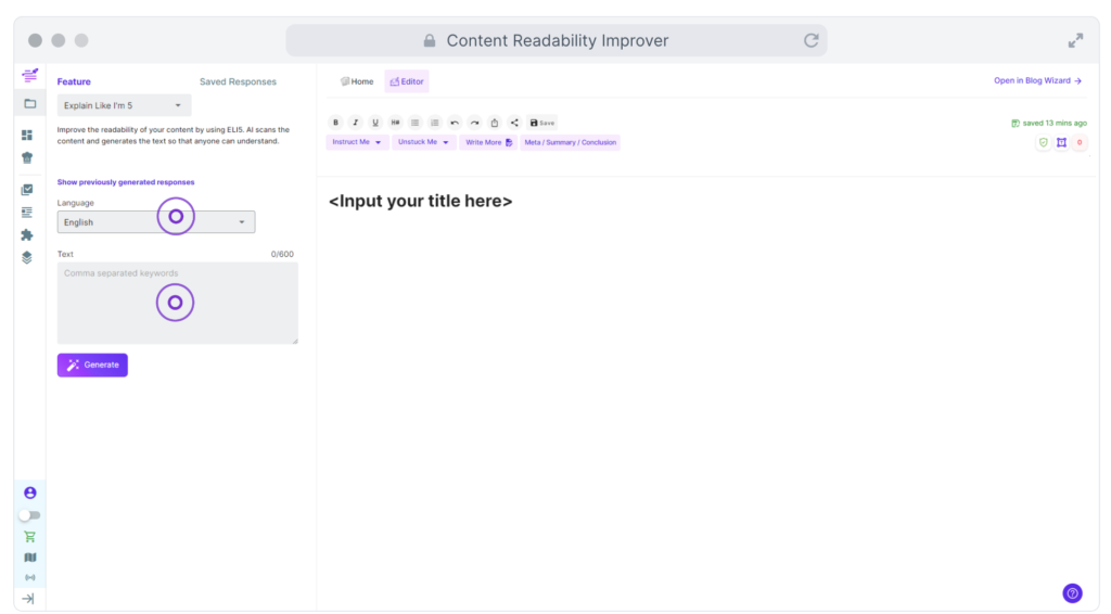 Screenshot of Longshot AI's feature "Content Readability Improver"