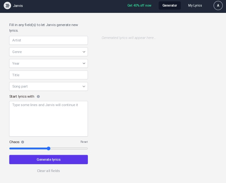 Ai lyrics generator: Jarvis Lyrics