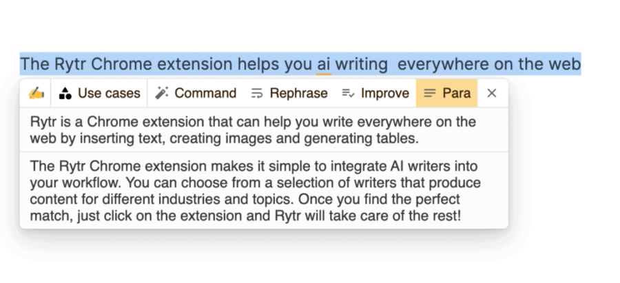 generating answers and paragraphs using Rytr Chrome extension.