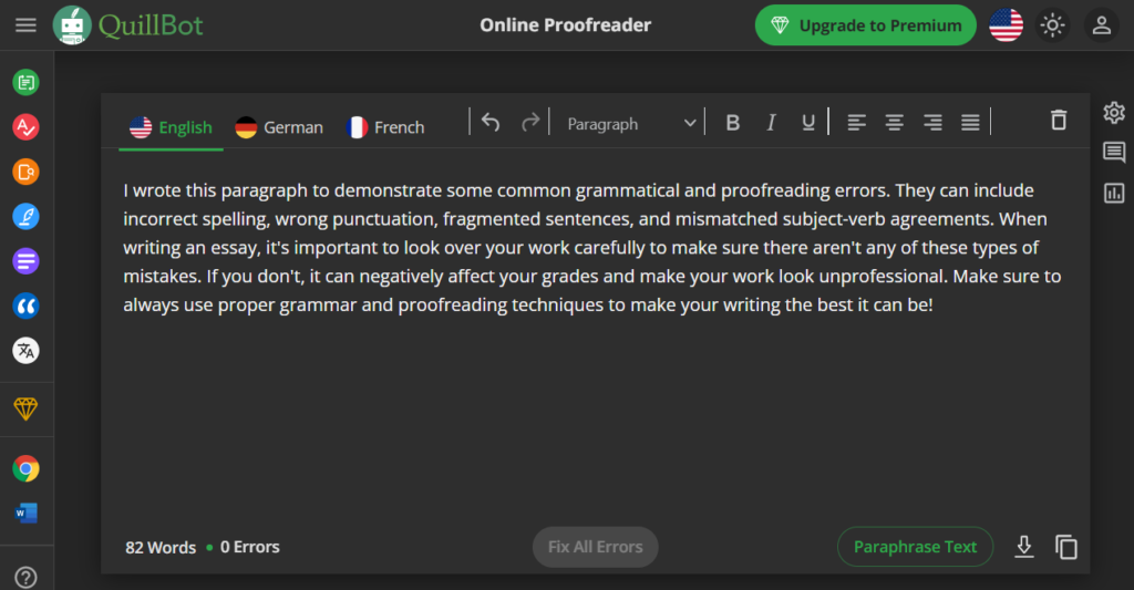 This represents a final instance of a corrected text that has addressed all previous writing errors with the assistance of Quillbot's online proofreading tool.
