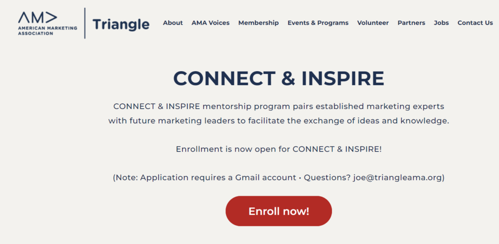 1. AMA Triangle Mentorship Program - Connect & Inspire page
