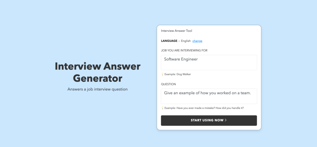 Nichess for generating interview answers. screenshot of the tool,