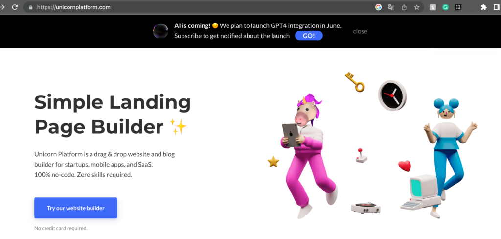 Unicorn Platform Simple AI Landing Page Generator 
