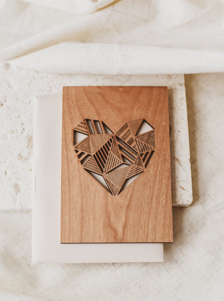 Heart-shaped wooden card