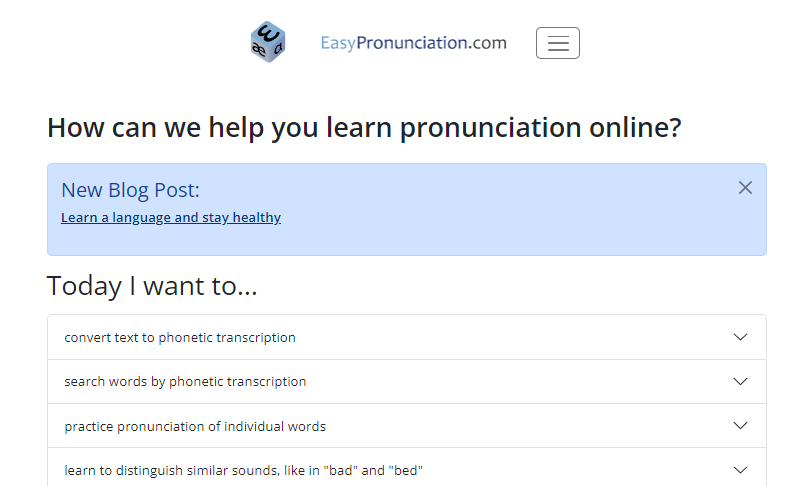 EasyPronunciation homepage Phonetic Transcription tool