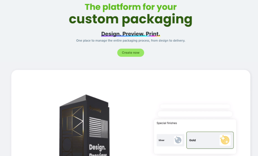 Packly homepage: one of best freemium packaging design softwares online