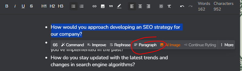 selecting the question 