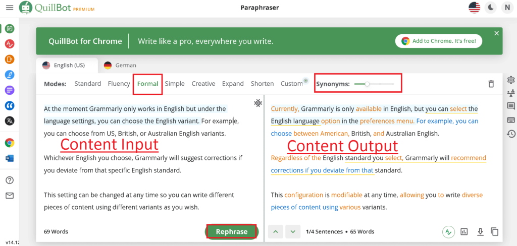 How to rewrite formally using Quillbot: Quillbot formal rewriter with example