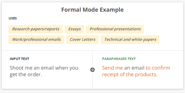 Quillbot formal formal mode example