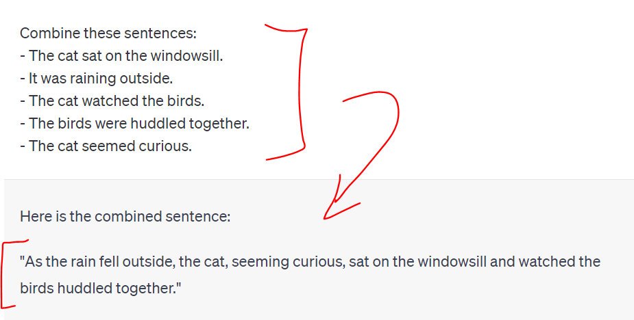 5 separate sentences input combined in one sentence in ChatGPT